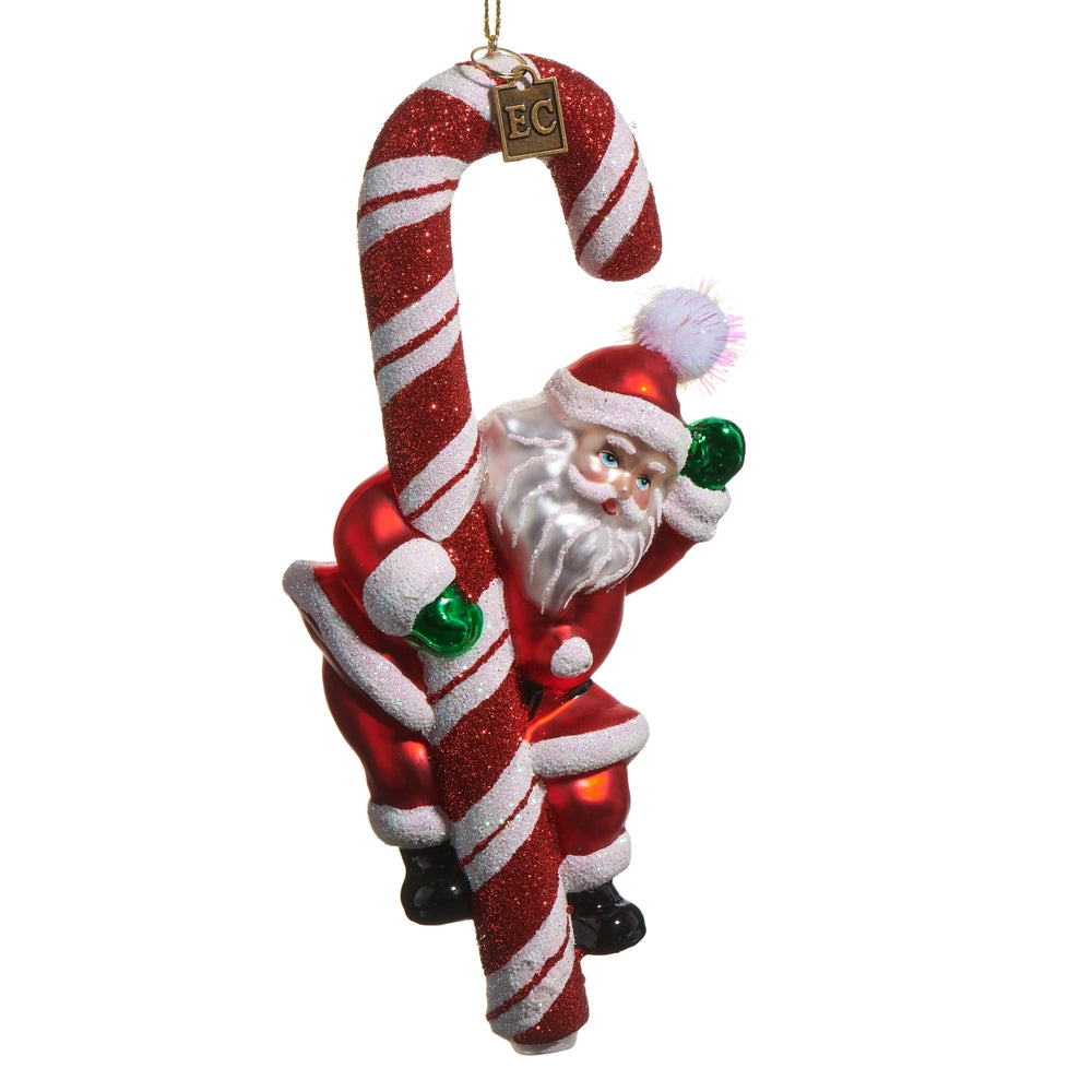 Candy Cane Santa Ornament 6.75"