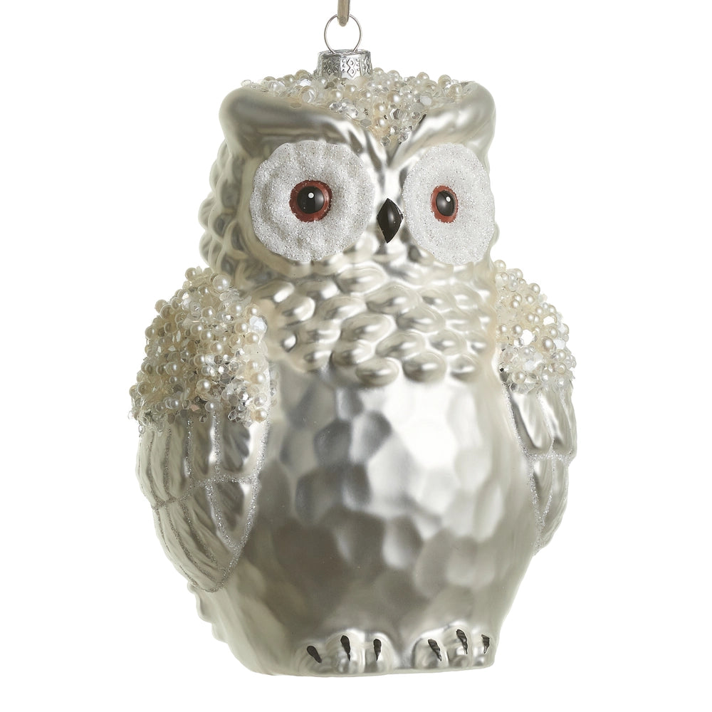 Jeweled Snowy Owl Ornament 6.5"