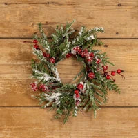 Snowy Evergreen W/Red Berries Candle Ring