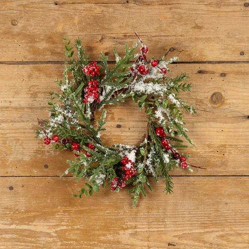 Snowy Evergreen W/Red Berries Candle Ring