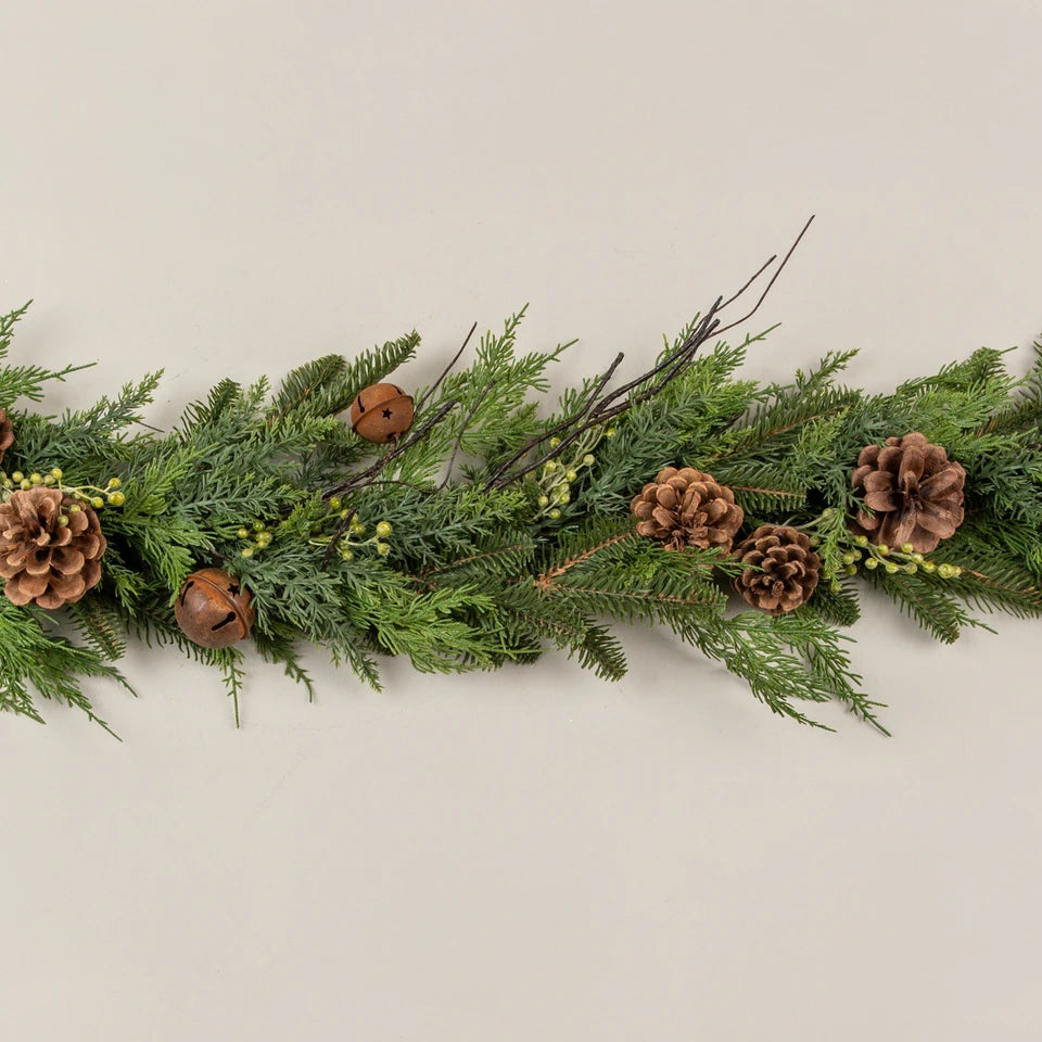 Soft Touch Pine & Cedar W/Aged Bells Garland 5ft.