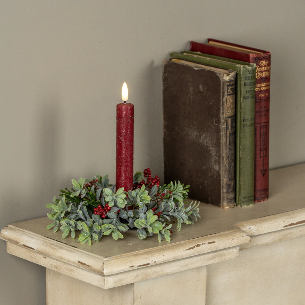 Boxwood & Red Berry Taper