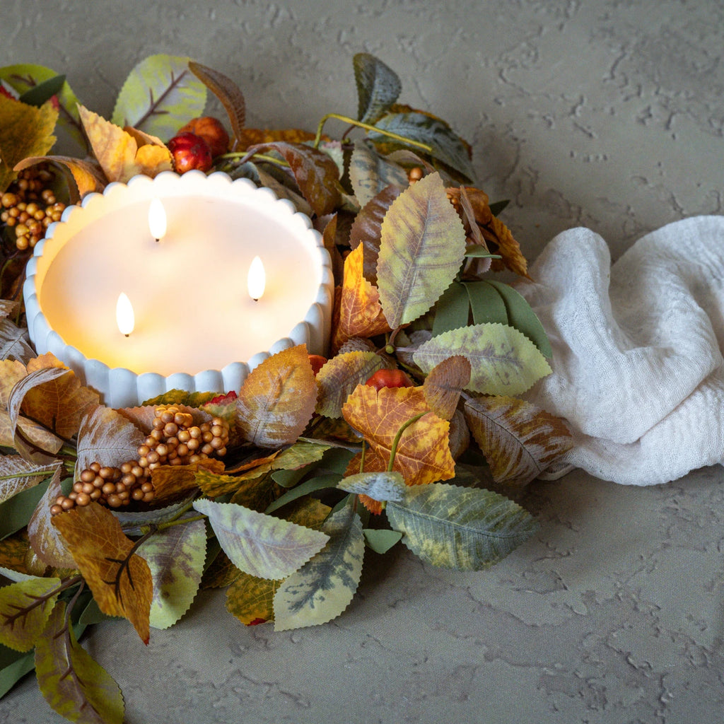 MAPLE LEAF & MINI PUMPKIN 16" CANDLE RING