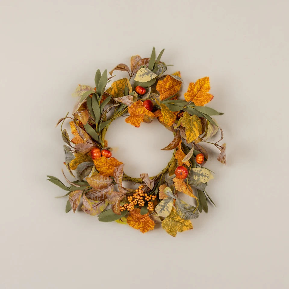 MAPLE LEAF & MINI PUMPKIN 16" CANDLE RING