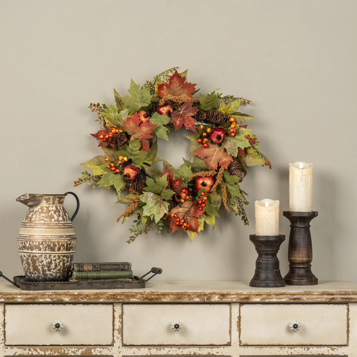 MAPLE LEAF & POMEGRANATE WREATH 22"