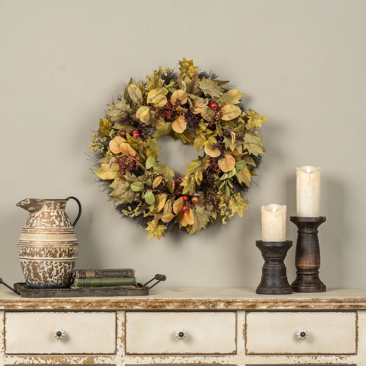MAPLE LEAF, EUCALYPTUS & BERRY WREATH 22"