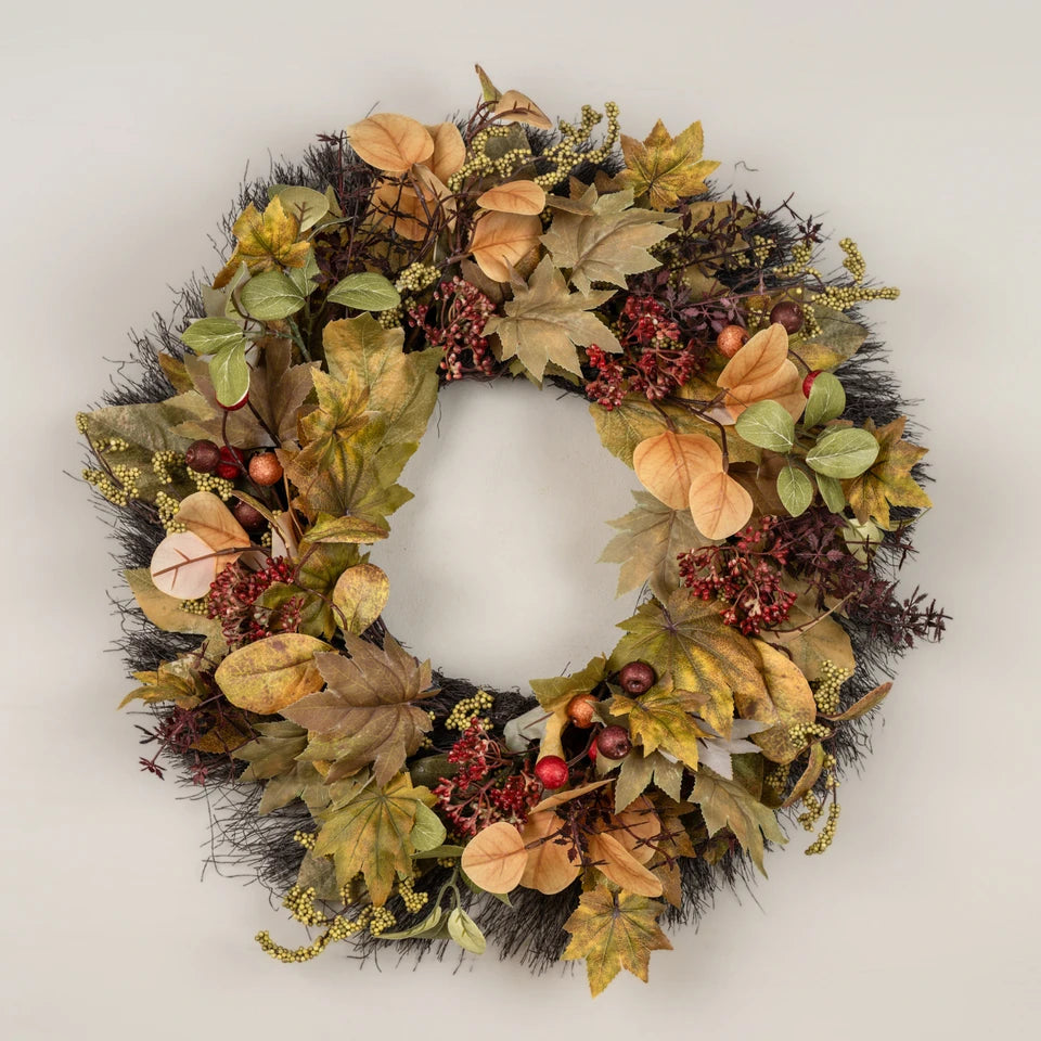 MAPLE LEAF, EUCALYPTUS & BERRY WREATH 22"