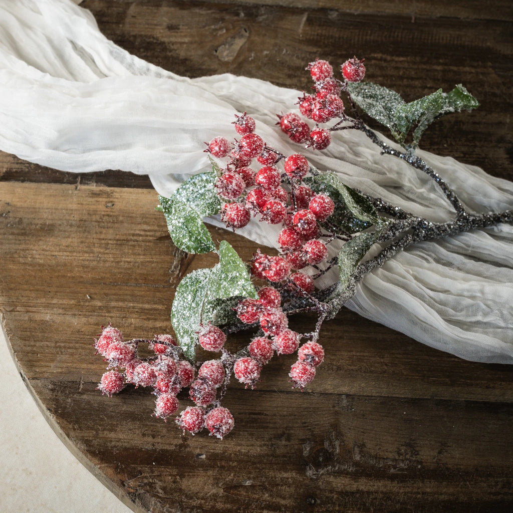 Glittered Red Berry Spray 25"