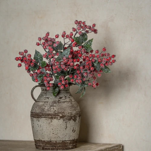 Glittered Red Berry Spray 25"