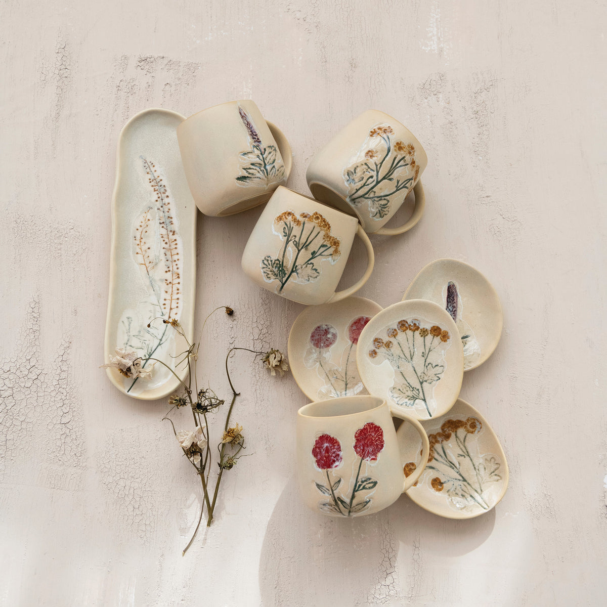 Hand-Painted Stoneware Plate, 4 Styles