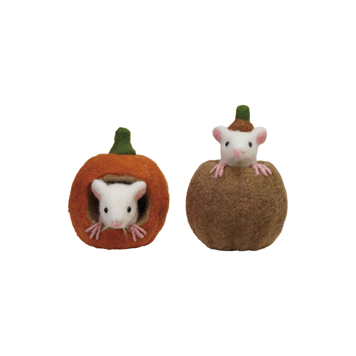 Handmade Wool Felt Pumpkin with Mouse, 2 Styles