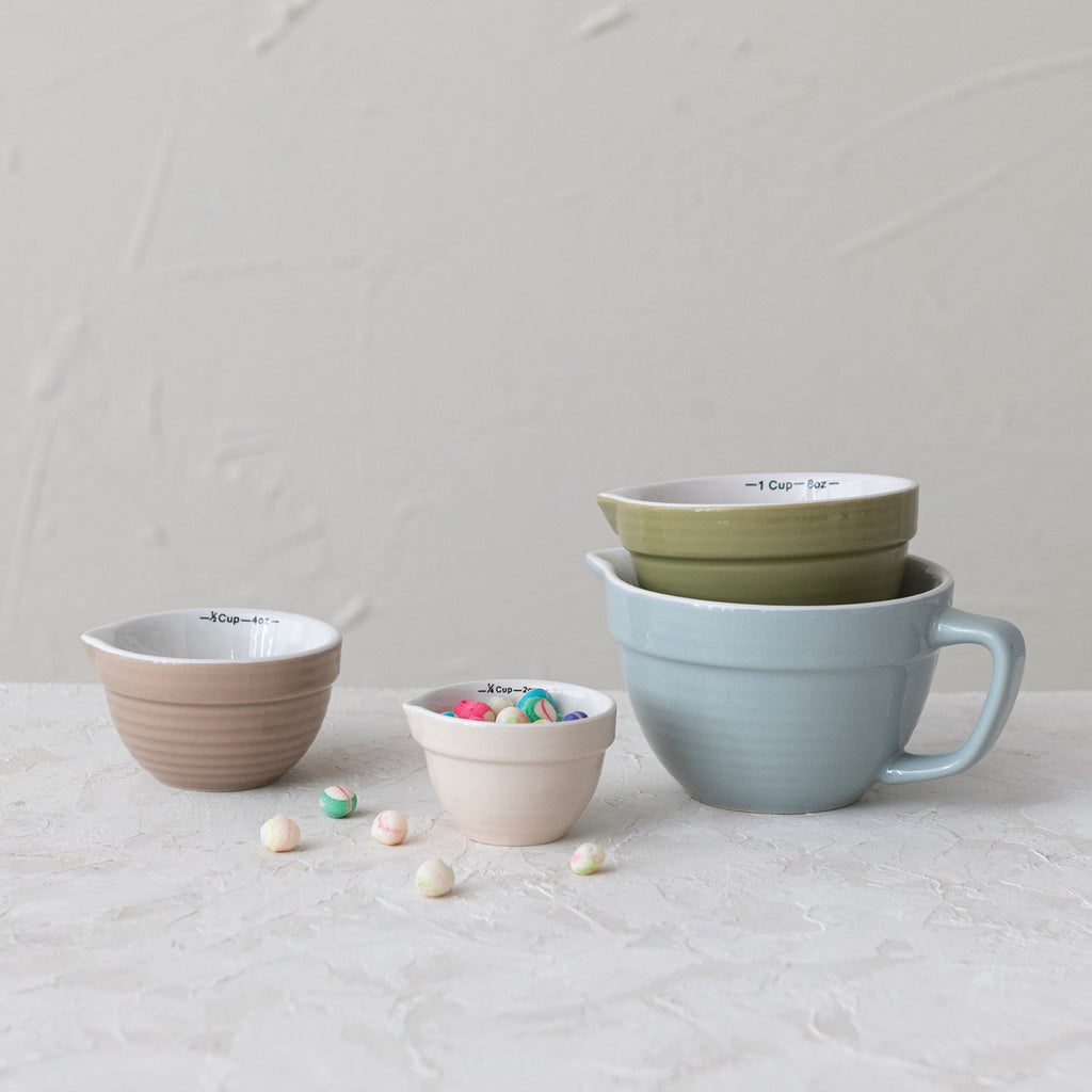 Stoneware Batter Bowl Measuring Cups, 4 Colors