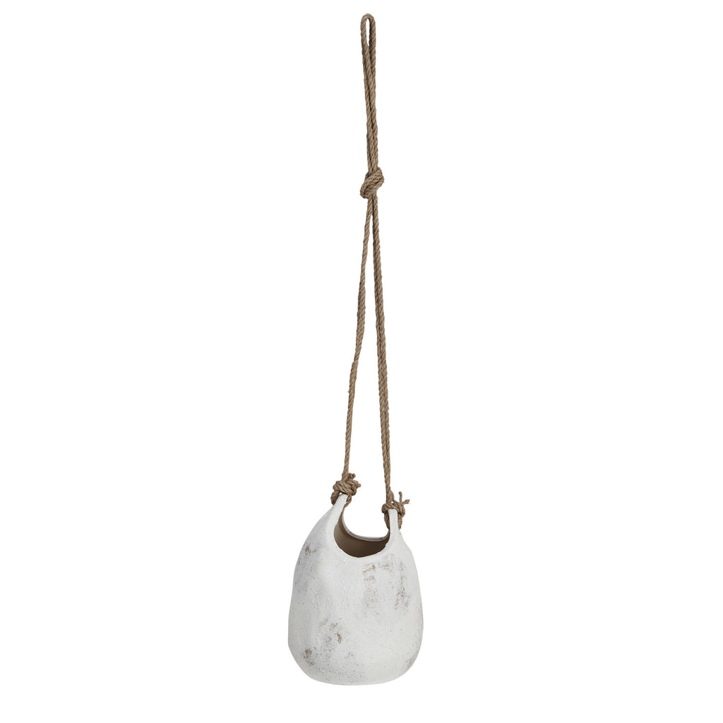 Hanging Coarse Stoneware Planter w/ Jute Rope Hanger