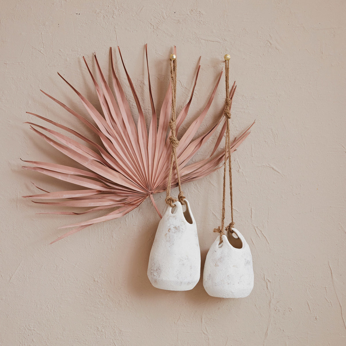 Hanging Coarse Stoneware Planter w/ Jute Rope Hanger