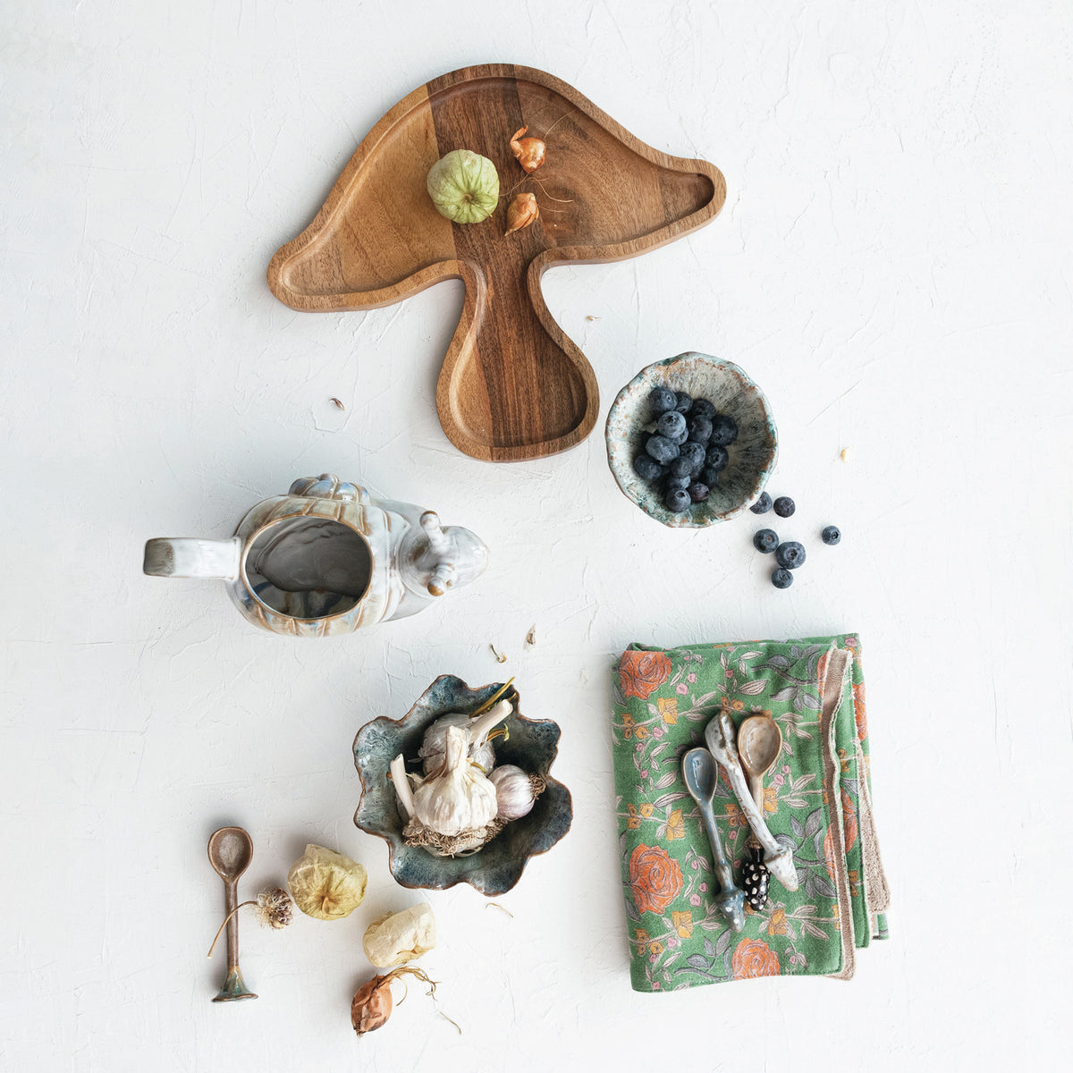 Stoneware Spoon w/ Mushroom Handle, 4 Styles
