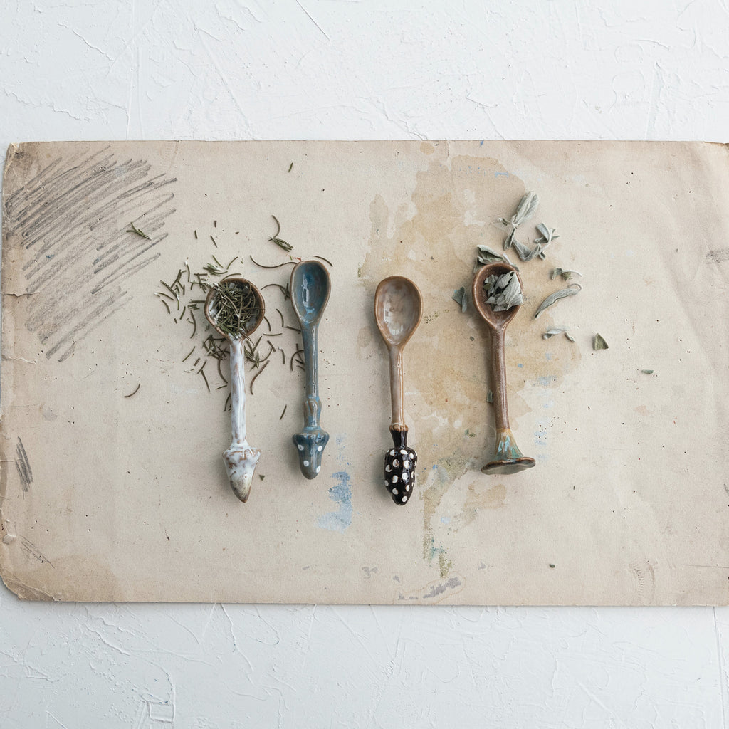 Stoneware Spoon w/ Mushroom Handle, 4 Styles