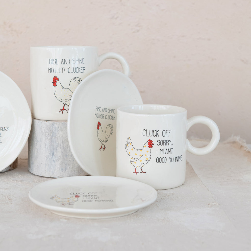 15 oz. Stoneware Mug w/ Chicken & Saying