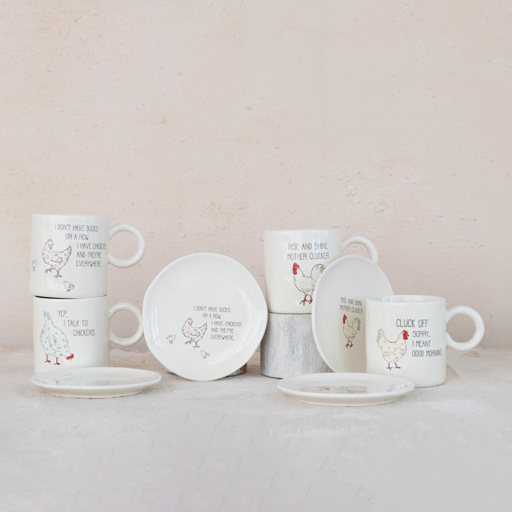 15 oz. Stoneware Mug w/ Chicken & Saying