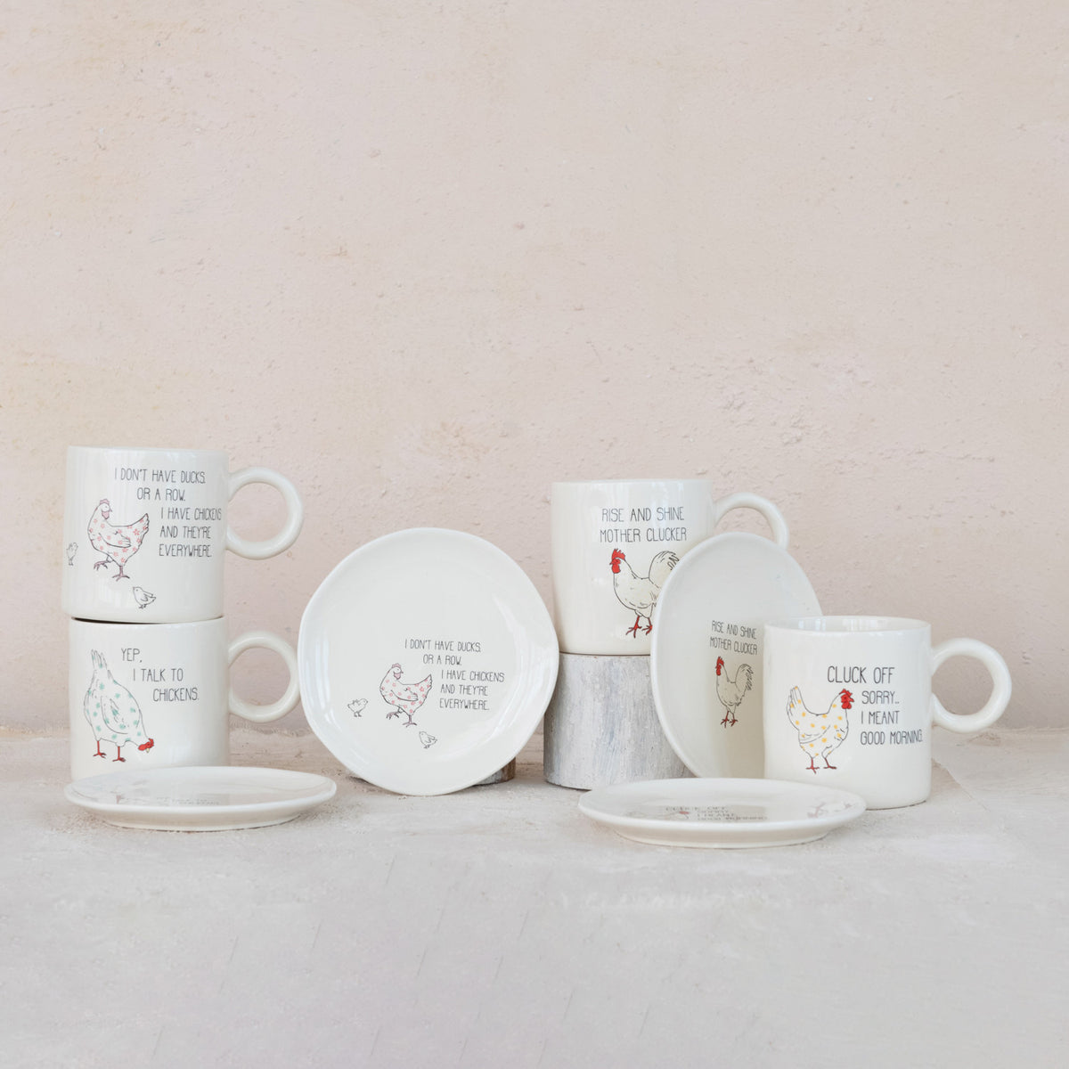 15 oz. Stoneware Mug w/ Chicken & Saying
