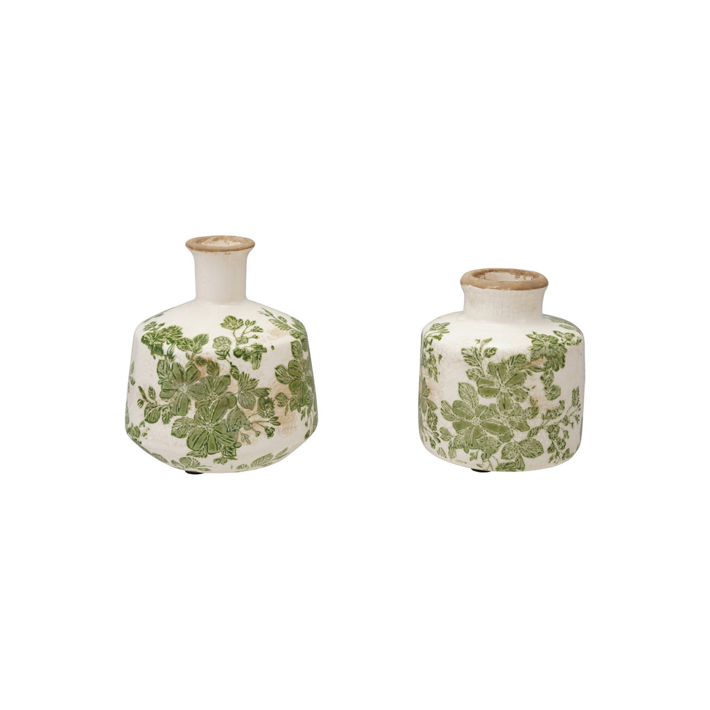 Stoneware Vase with Botanicals, 2 Styles