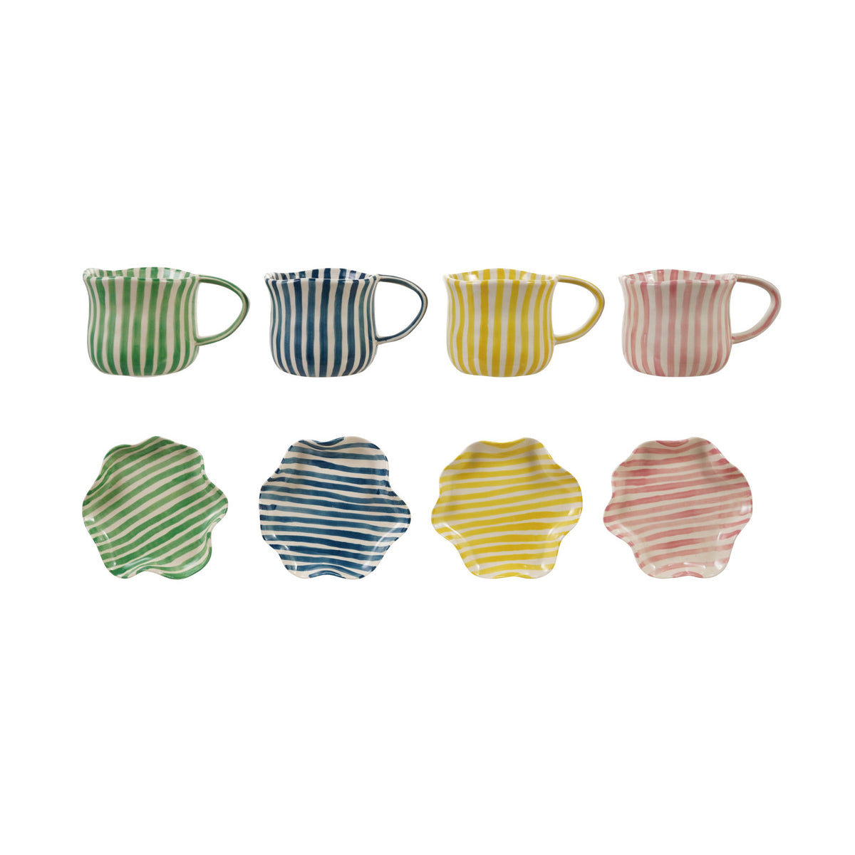 Hand-Painted Mug with Ruffled Saucer, Set of 2