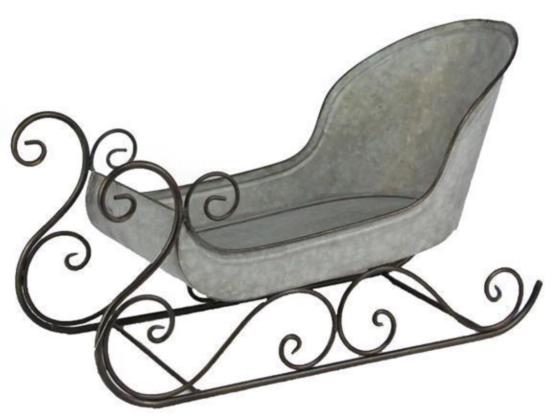 Sleigh Galvanized & Black | 19.5"L X 10.75"H