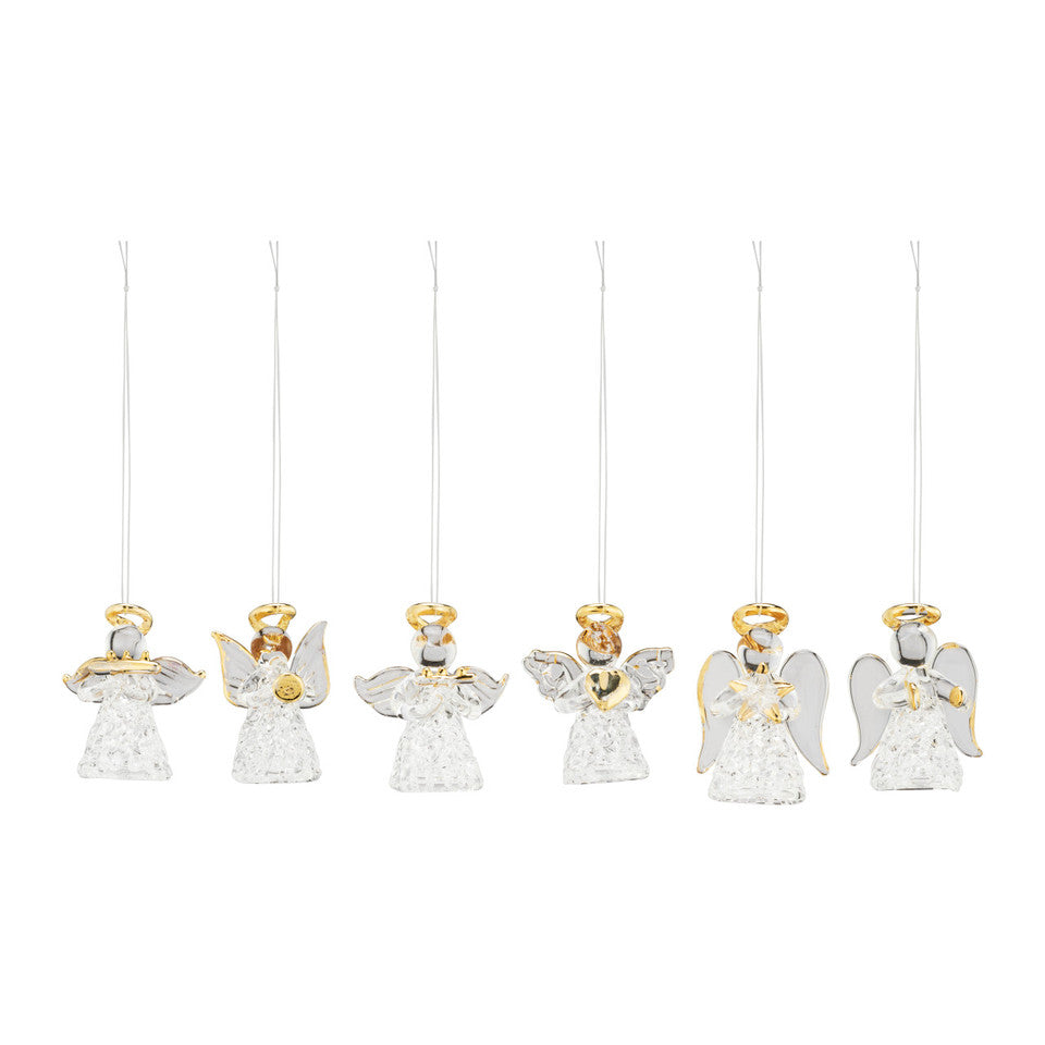 Spun Glass Mini Angel Ornaments - 6 Assorted