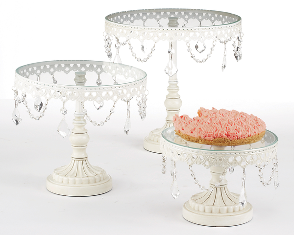 Jeweled White Round Cake Stand