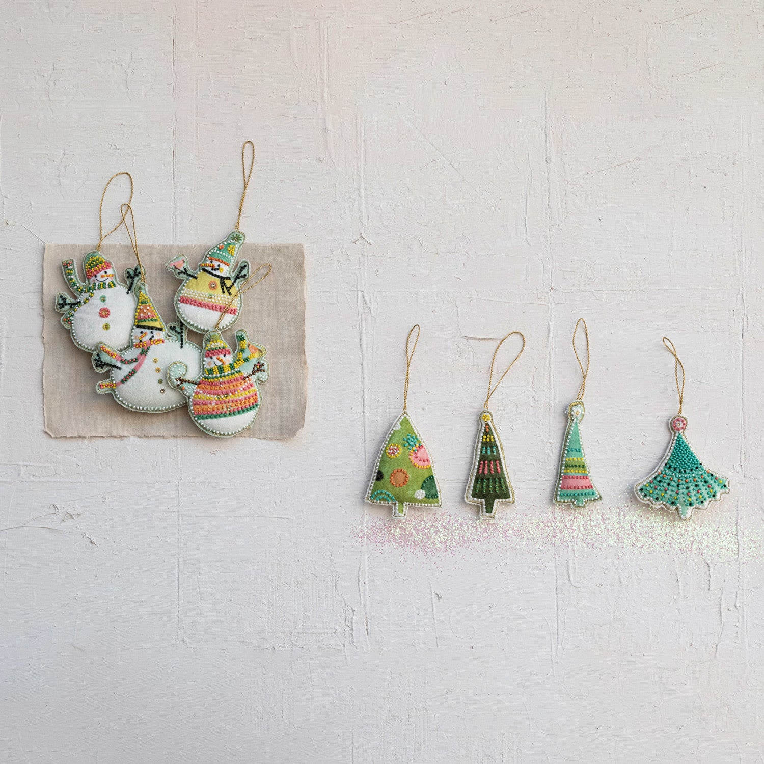 Cotton Velvet Christmas Tree Ornament w/ Embroidery & Glass Beads