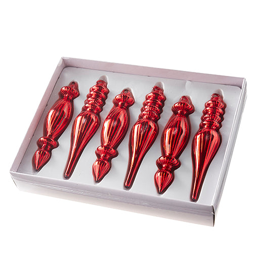 RED FINIAL ORNAMENTS, Box of 6 | 6.5"