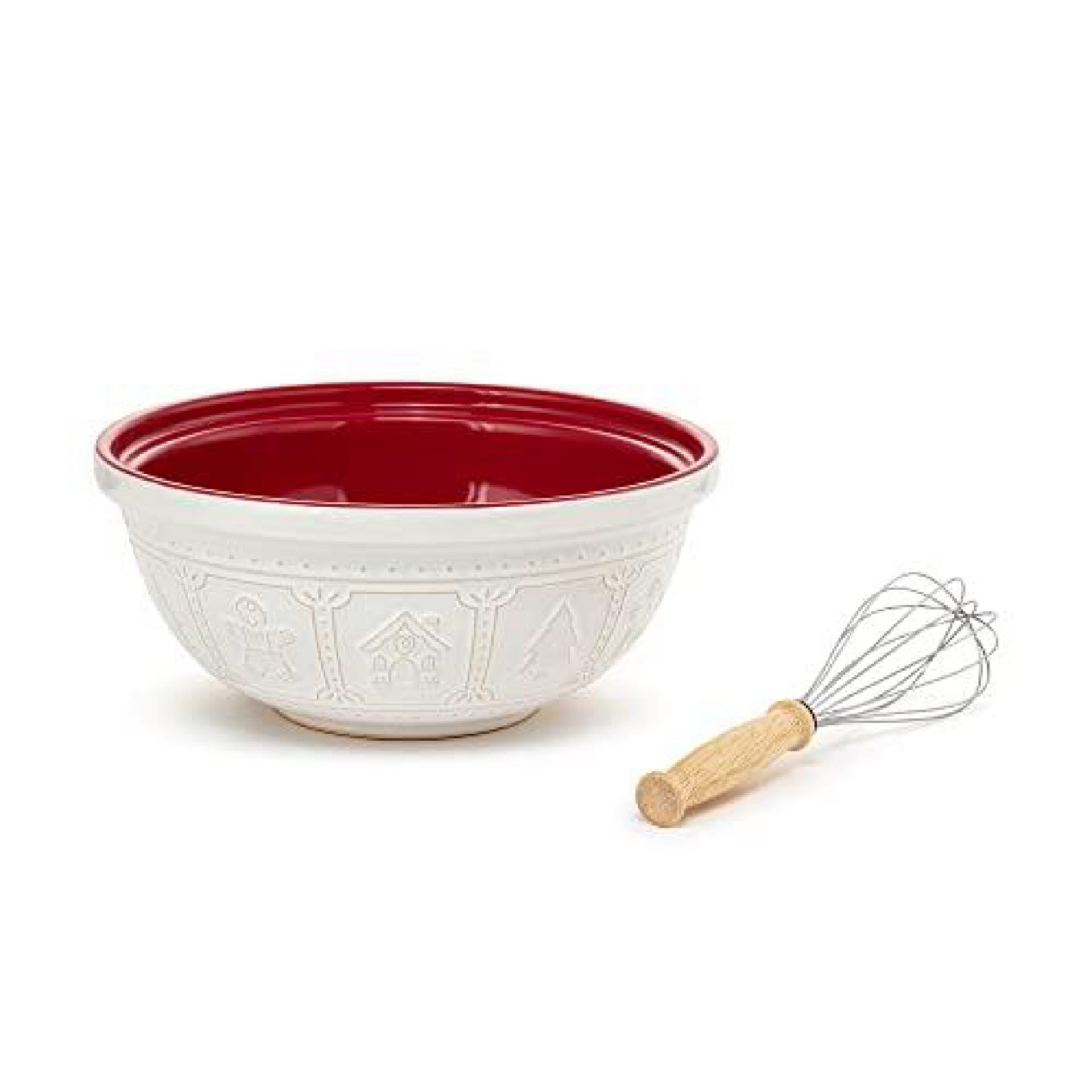 Ceramic Embossed Mixing Bowl with Whisk