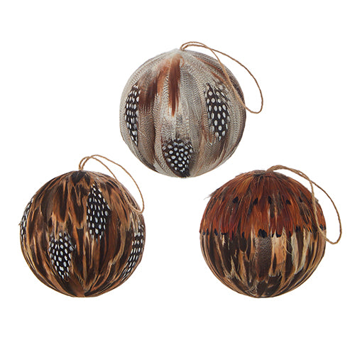 FEATHER BALL ORNAMENT, 3 Asst | 4"