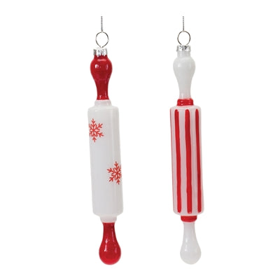 ROLLING PIN ORNAMENT (2 ASST) 7.5”H GLASS