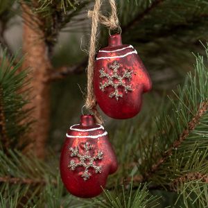 Red Mercury Glass Mittens Ornament | 2"