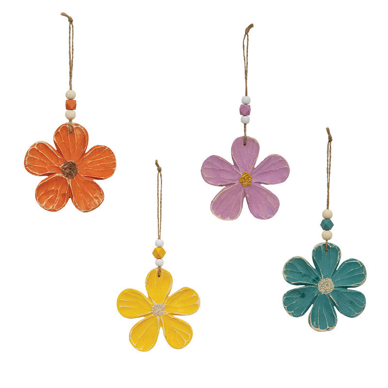 Colorful Wooden Daisy Ornament - 4 Asstd.