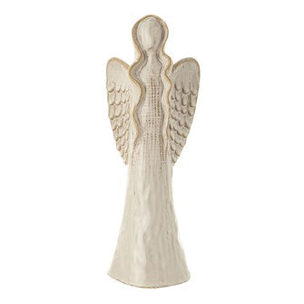 Stoneware Angel, Distressed Cream Glaze, 3 Sizes | 5"L x 4"W x 13.75"H