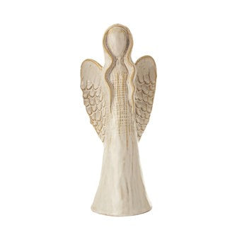Stoneware Angel, Distressed Cream Glaze, 3 Sizes | 5"L x 4"W x 13.75"H