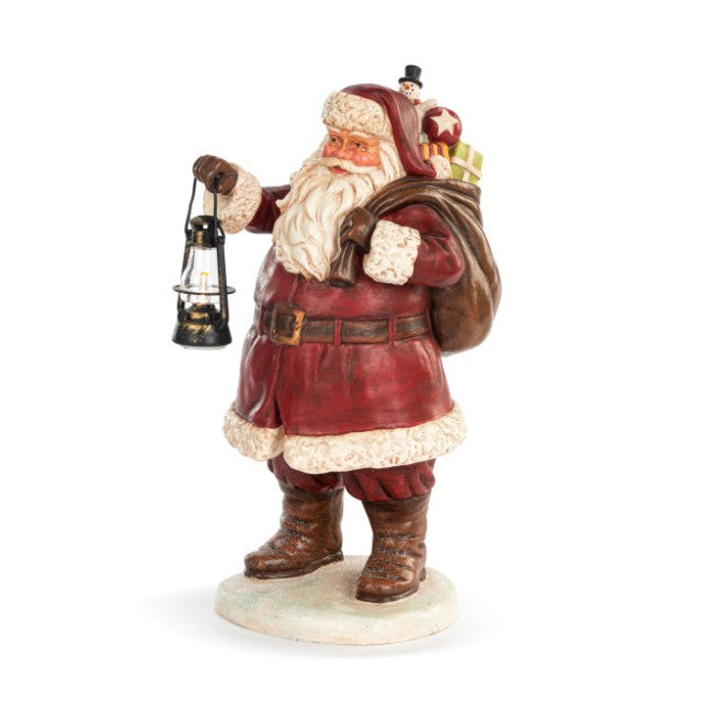 Lit Large Santa with Lantern Centerpiece
