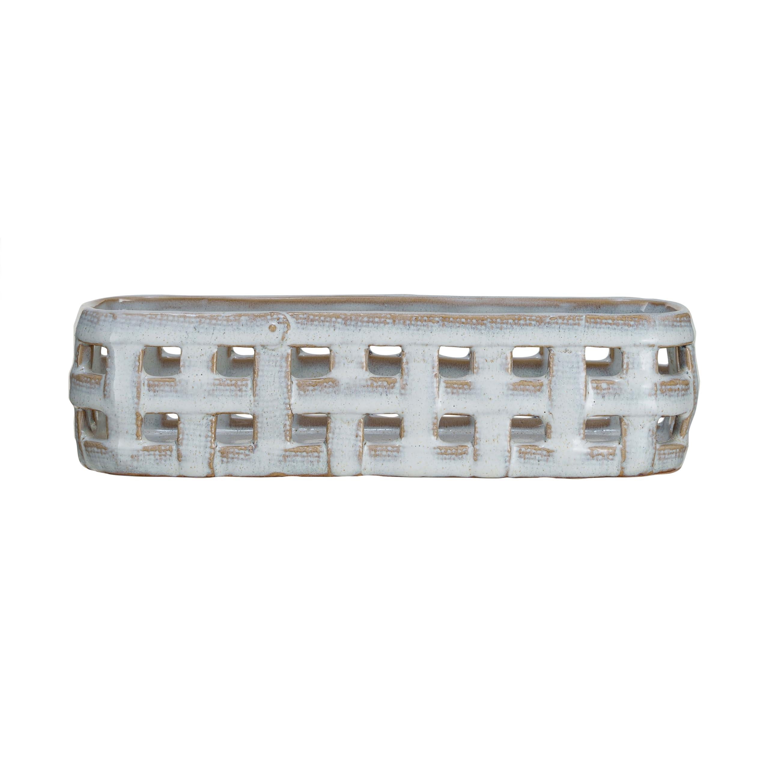 Stoneware Basket Cracker Dish with Reactive Glaze