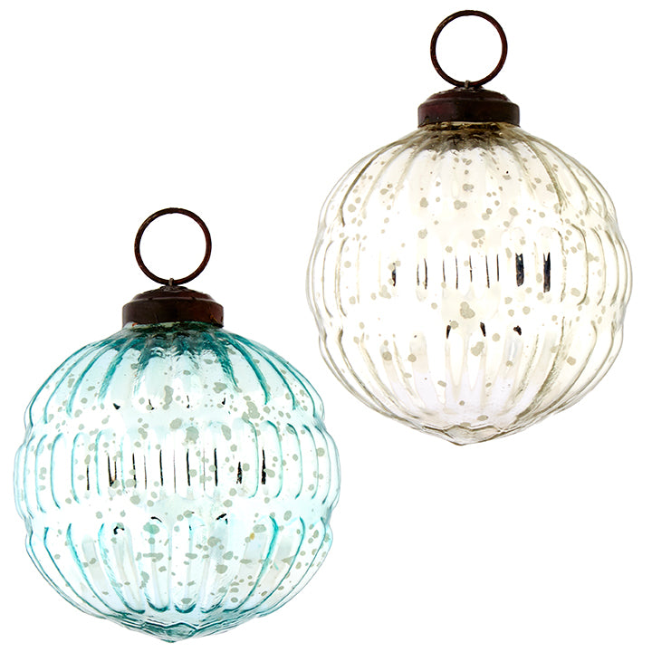 Mercury Glass Grooved Ball Ornament, 2 Styles | 3" (sold separately)