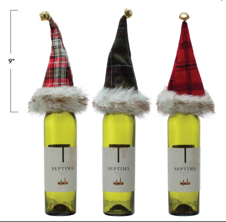 Plaid Hat Bottle Topper with Fur Trim