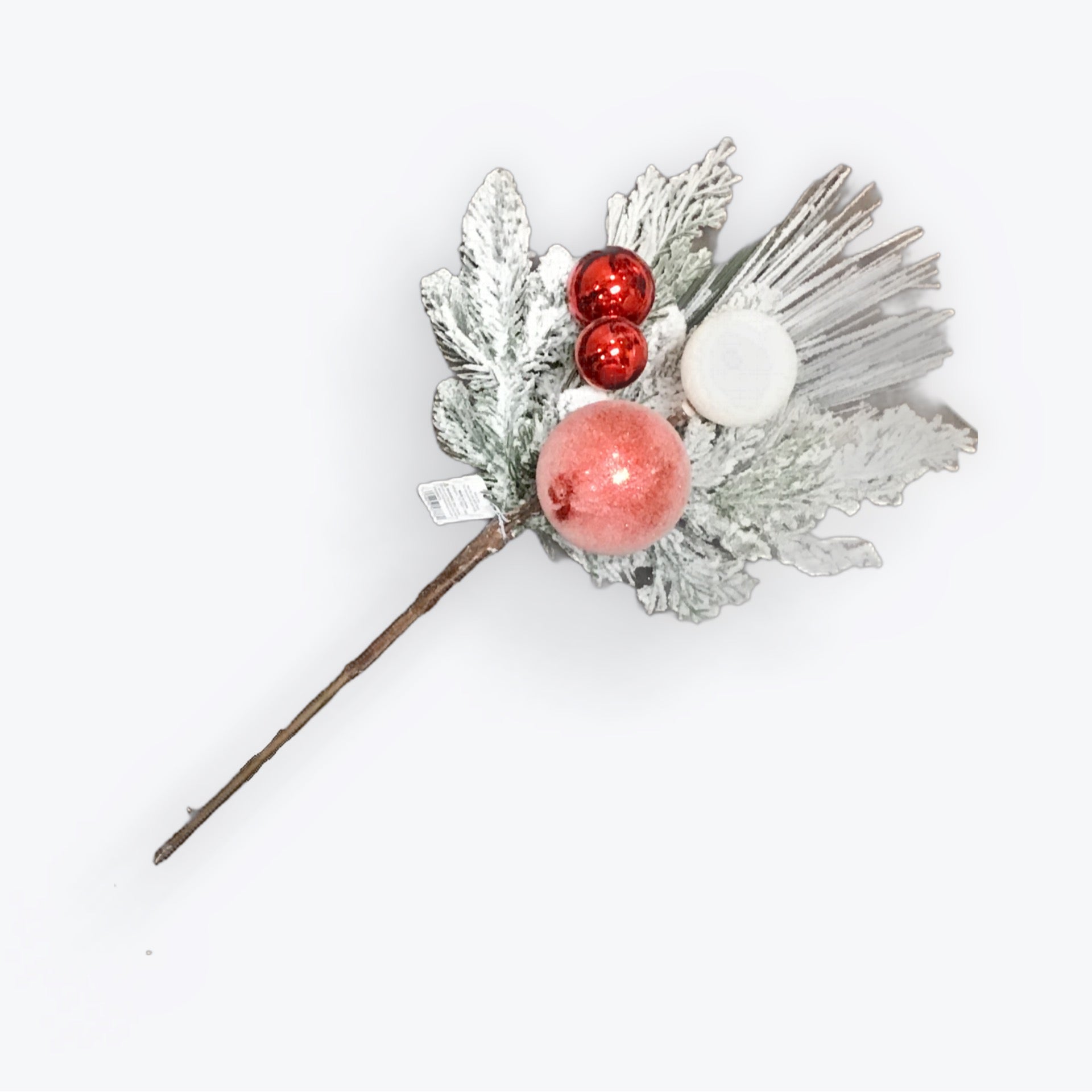 Snowy Mixed Greenery & Ornament Pick 20”