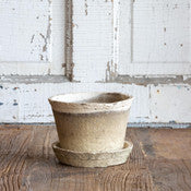 Antiqued White Pot w/Saucers | Small