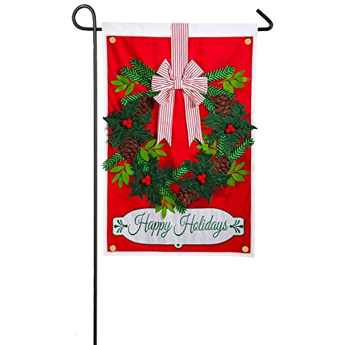 Holiday Wreath Appliqué Garden Flag
