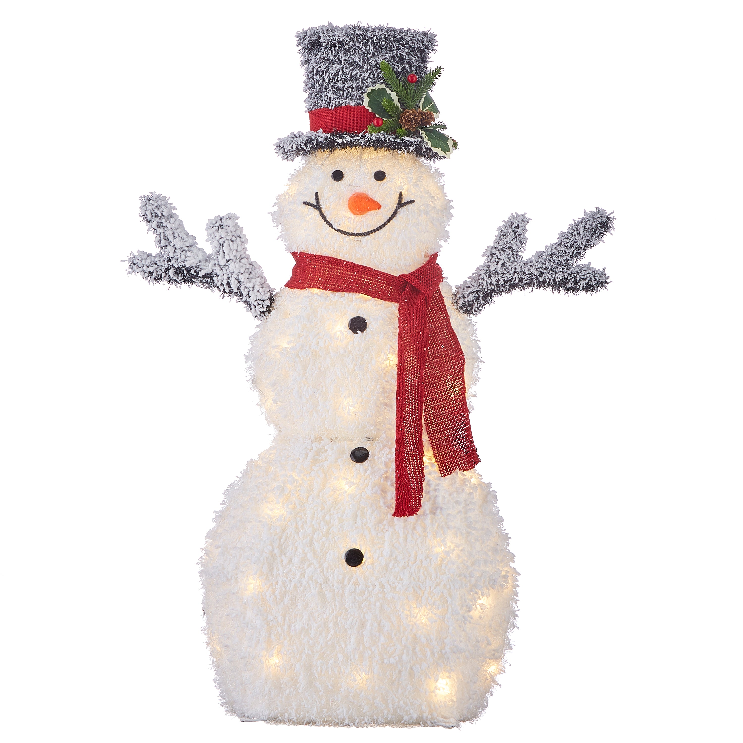 FLOCKED TINSEL LIGHTED SNOWMAN | 40"