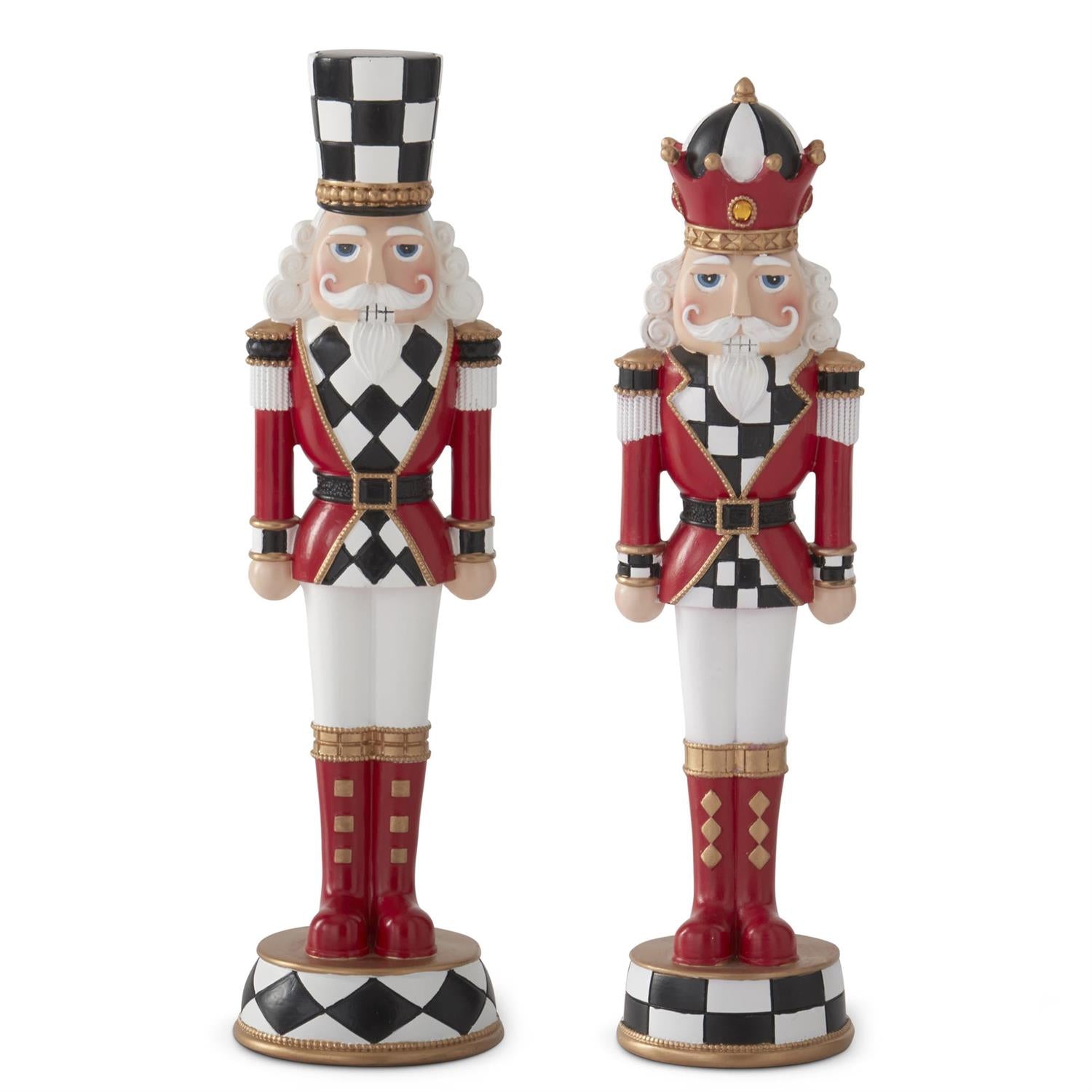 Red & Black Harlequin Check Nutcrackers Set of 2