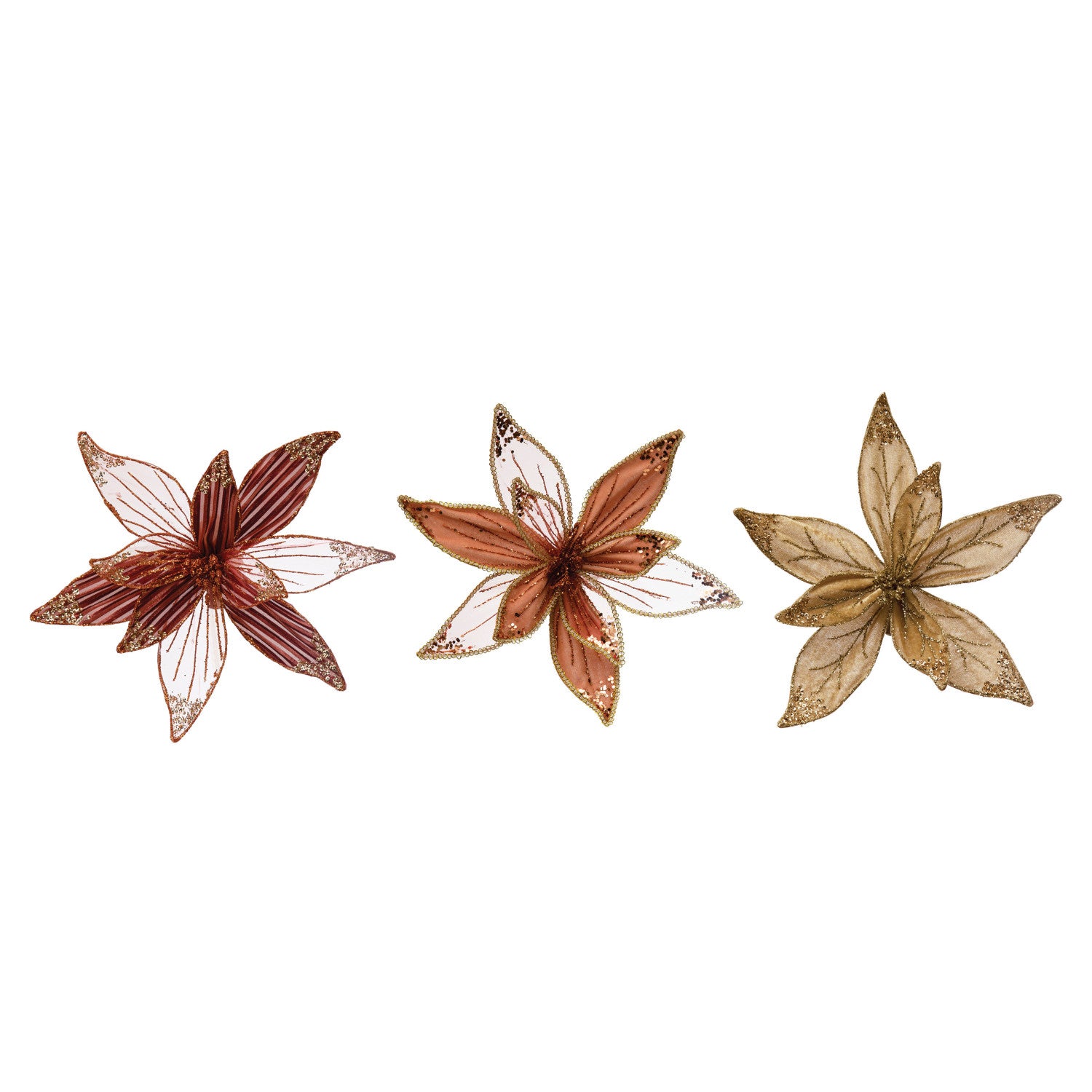 Velvet & Voile Poinsettia Clip-on Ornament w/ Glitter, 3 Styles