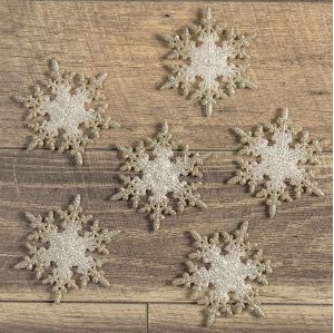 CHAMPAGNE & WHITE SNOWFLAKES, 6pc set | 4"