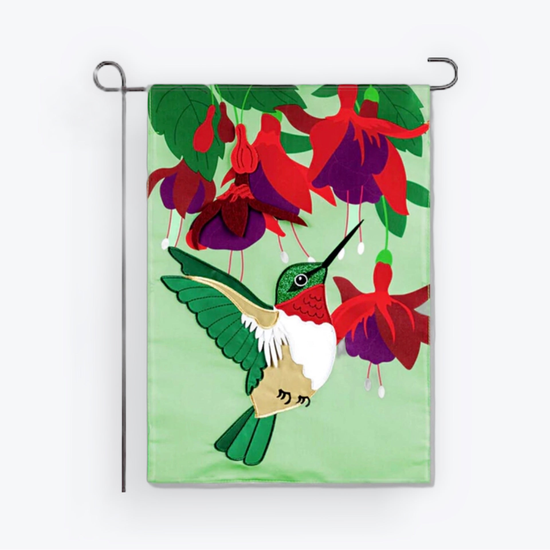 Hummingbird & Fuchsia Applique Garden Flag