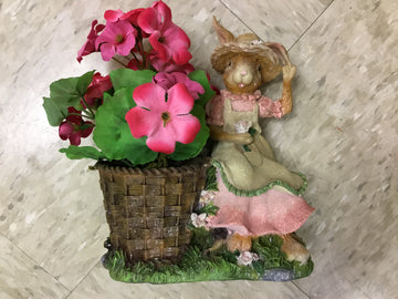 Rabbit Girl On Stump W/Basket
